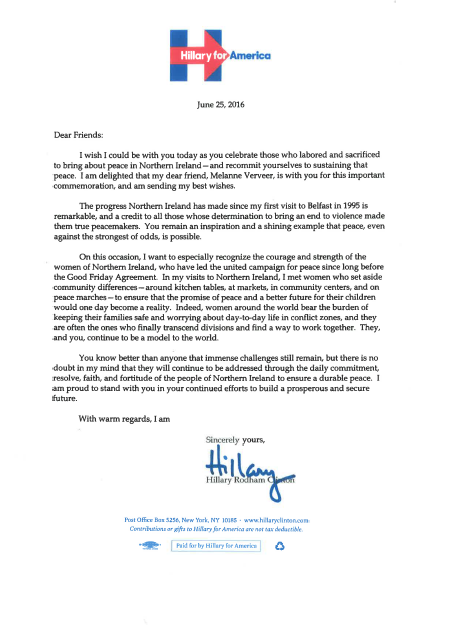 Hillary Clinton Letter